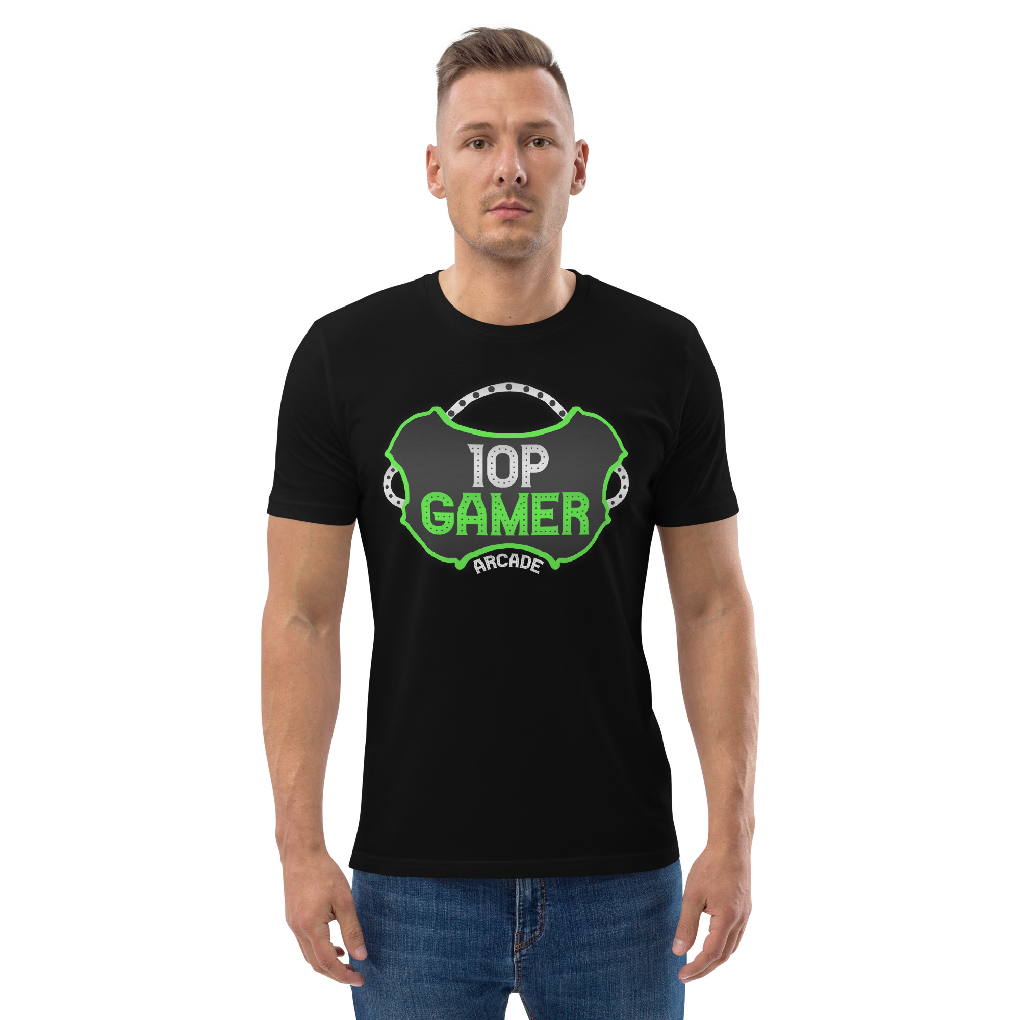 10p Gamer Arcade Organic T-Shirt – Retro Logo Edition - Image 2